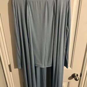 Elegant Light Blue Long Cardigan and Dress Set